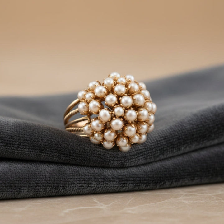 Elegant Inlaid Pearl Gold Ring | Unique Design, Statement Piece, Timeless Accessory