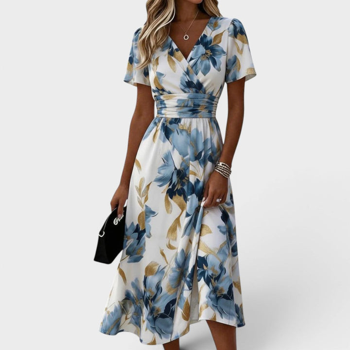 Eirene | Floral Print Three Quarter Sleeve Midi Dress