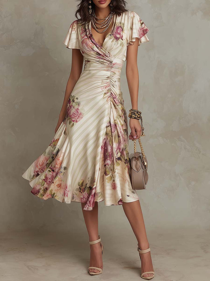 Jessa | Elegant Floral Chiffon Midi Dress