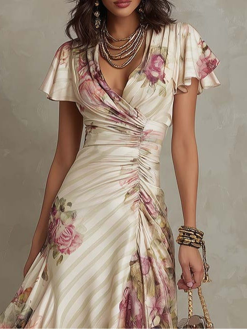 Jessa | Elegant Floral Chiffon Midi Dress