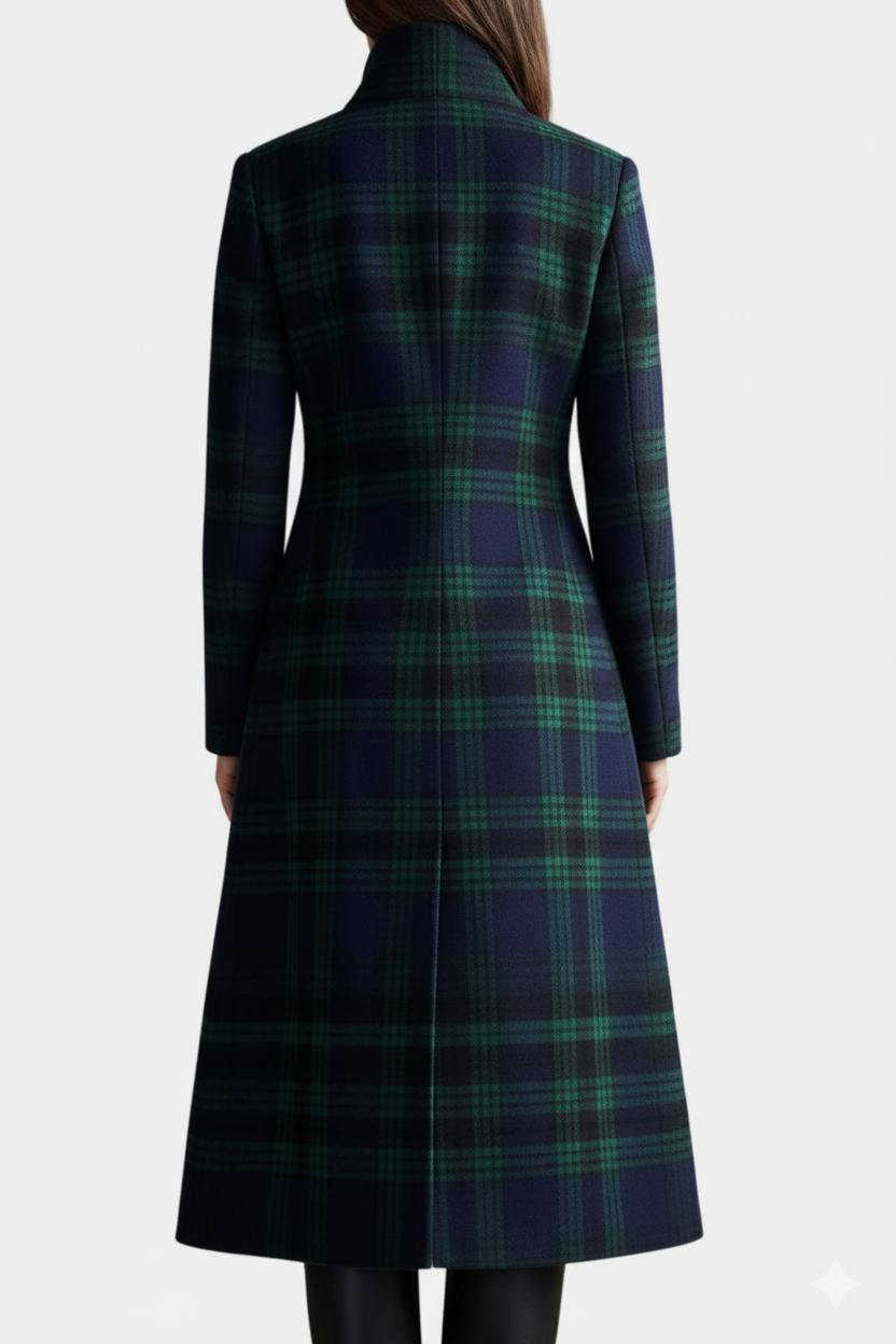 Nysa - Elegant Plaid Three Quarter Coat