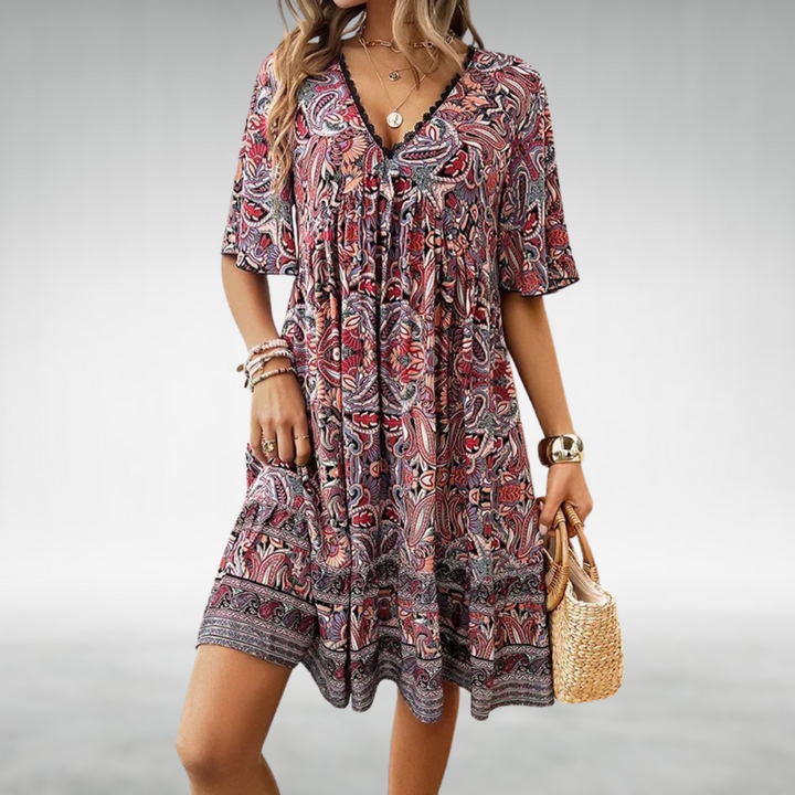 Macey | Elegant Three Quarter Sleeve Chiffon Midi Dress