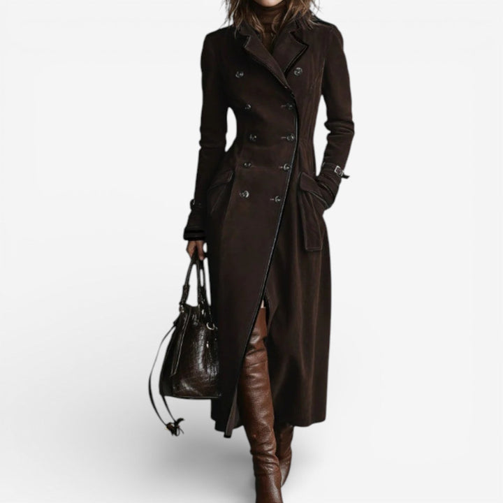 Nysa - Elegant Suede Double-Breasted Long Coat