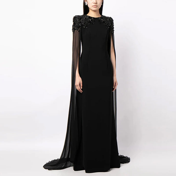 Nysa - Elegant Three Quarter Sleeve Chiffon Midi Dress