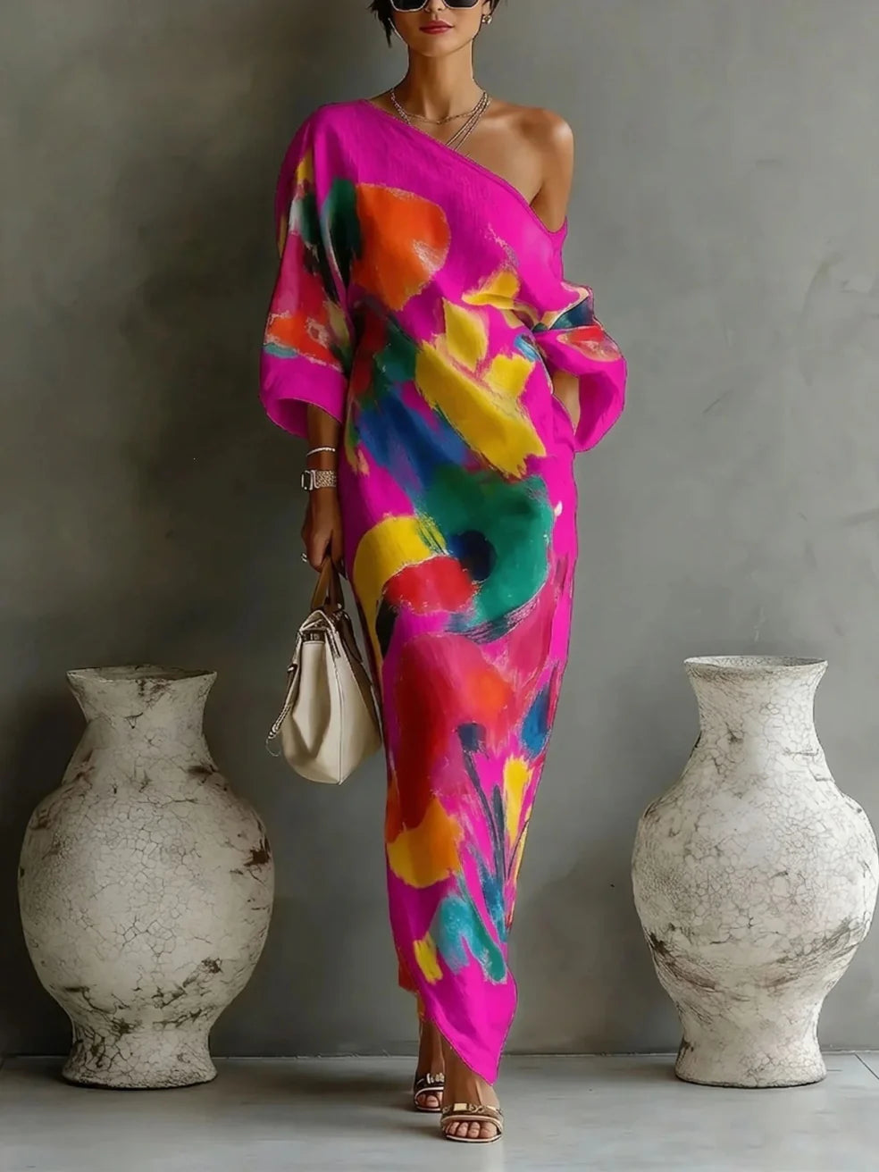 Danella | Floral Print Three Quarter Sleeve Maxi Dress