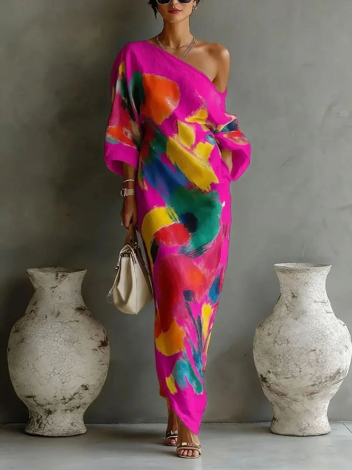 Danella | Floral Print Three Quarter Sleeve Maxi Dress