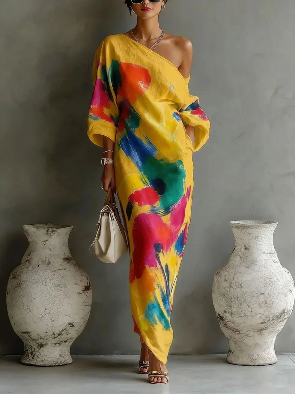 Danella | Floral Print Three Quarter Sleeve Maxi Dress