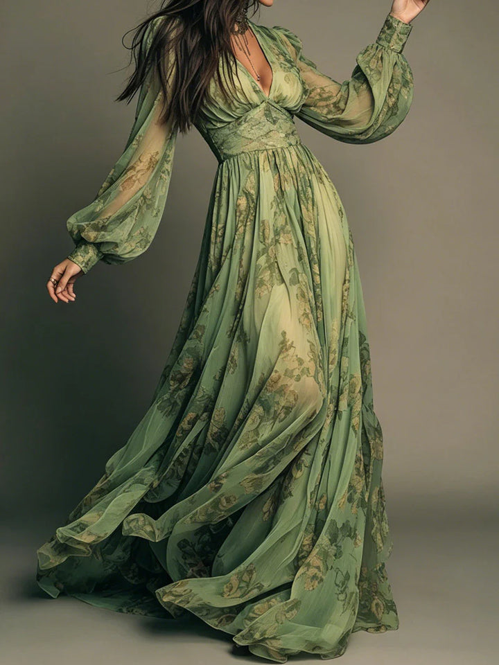 Kelsa | Floral Print Chiffon Maxi Dress