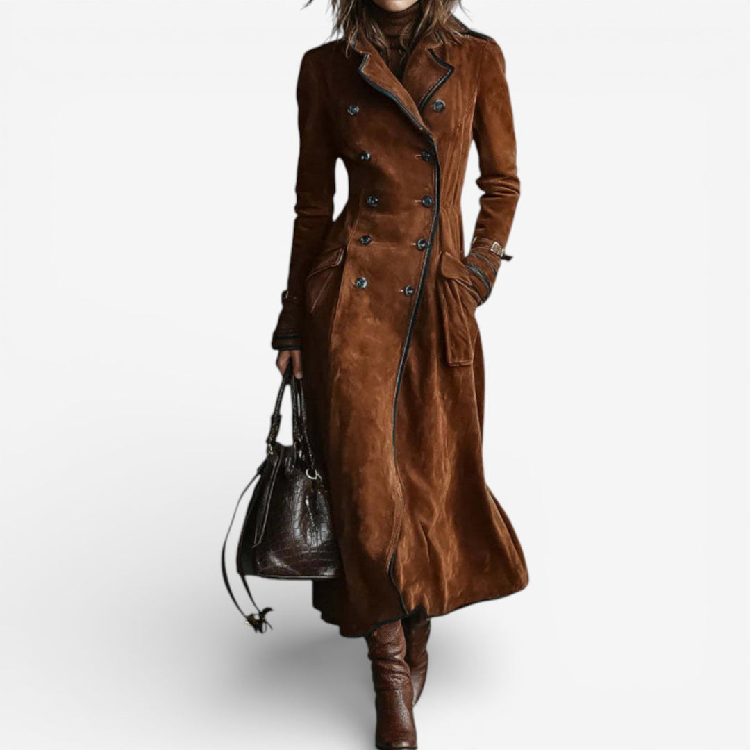 Nysa - Elegant Suede Double-Breasted Long Coat