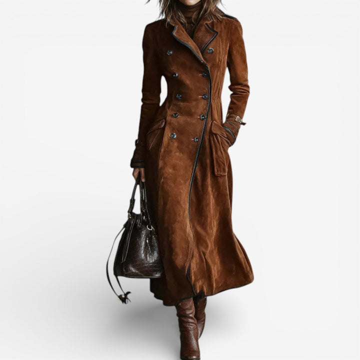 Nysa - Elegant Suede Double-Breasted Long Coat