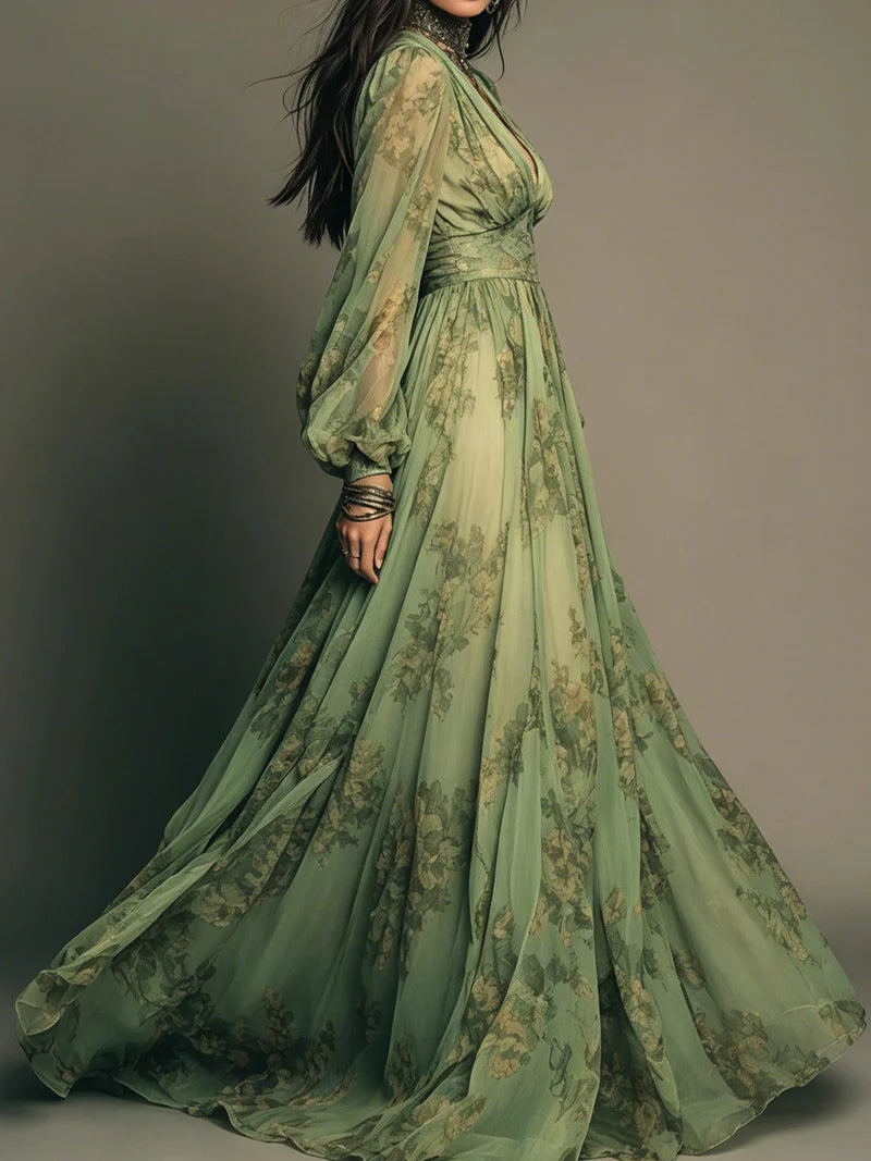 Kelsa | Floral Print Chiffon Maxi Dress