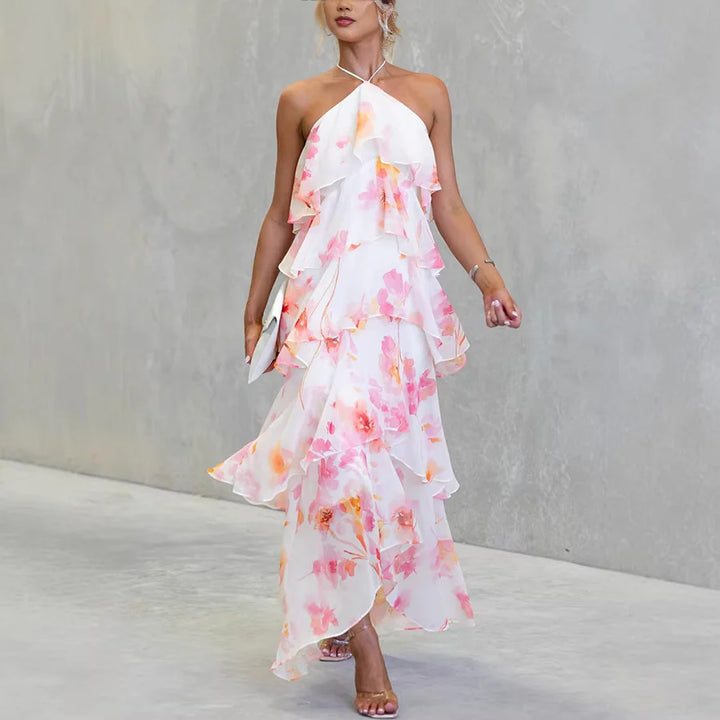 Estrella | Floral Print Three Quarter Sleeve Midi Dress
