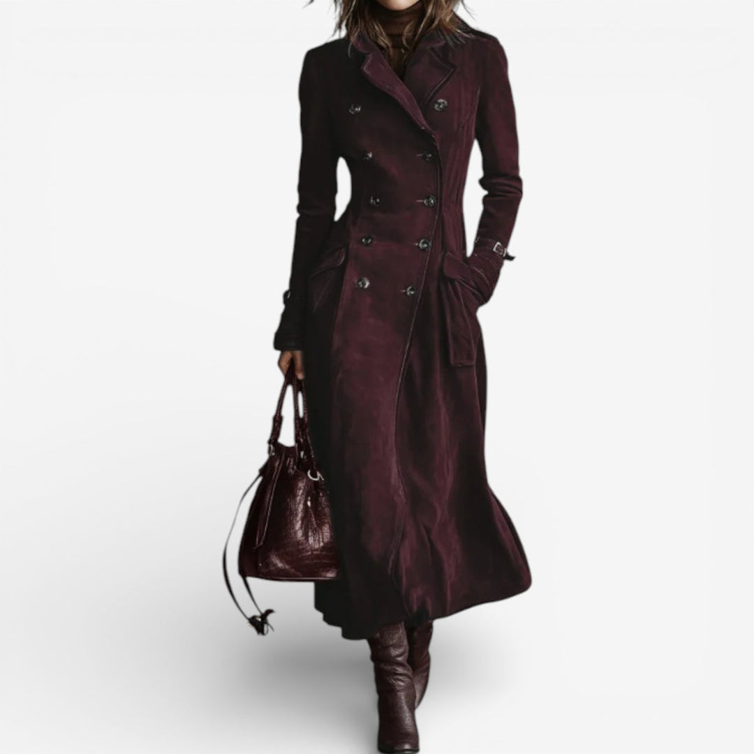 Nysa - Elegant Suede Double-Breasted Long Coat