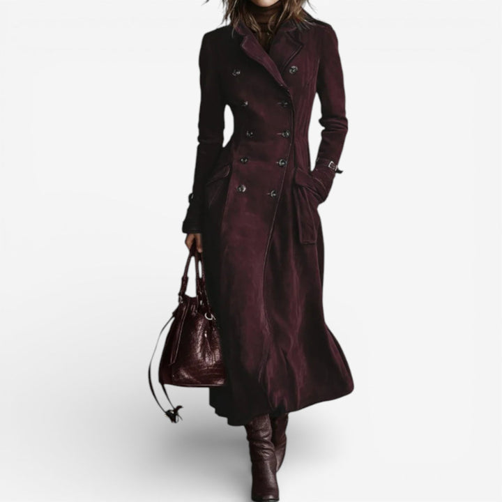 Nysa - Elegant Suede Double-Breasted Long Coat