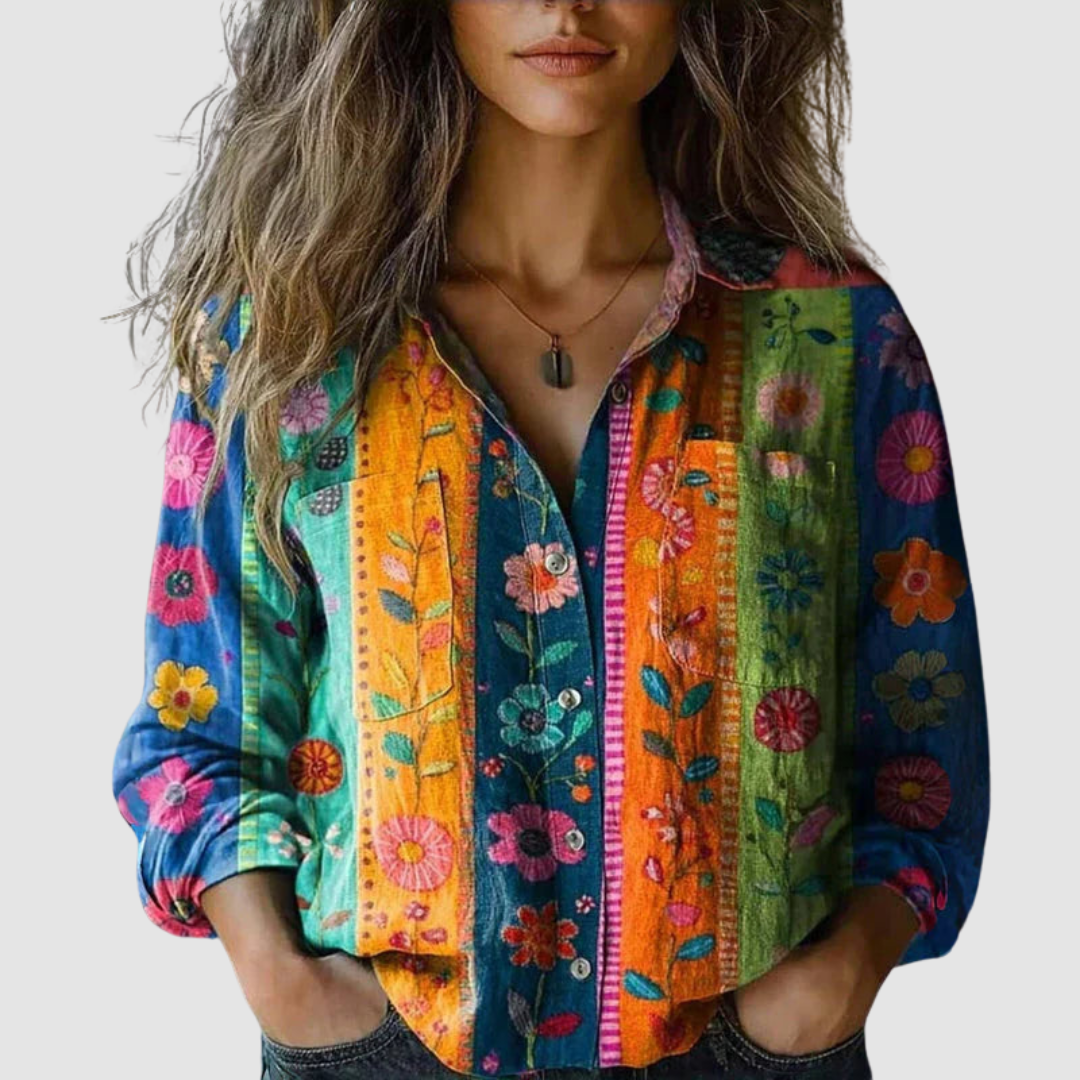 Lara - Vintage Printed Three Quarter Blouse
