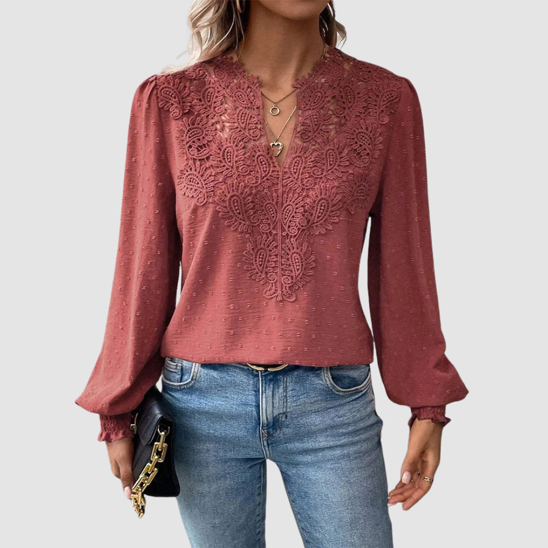 Sondra | Luxury Lace V-Neck Blouse