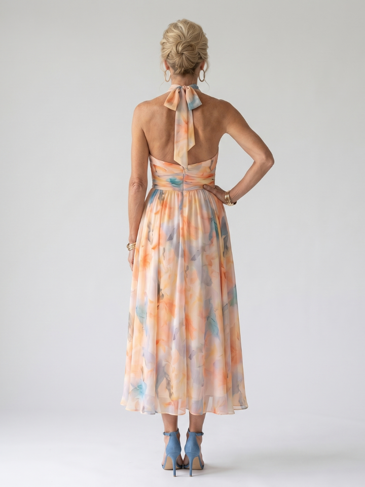 Elin | Soft Halter Three Quarter Midi Dress