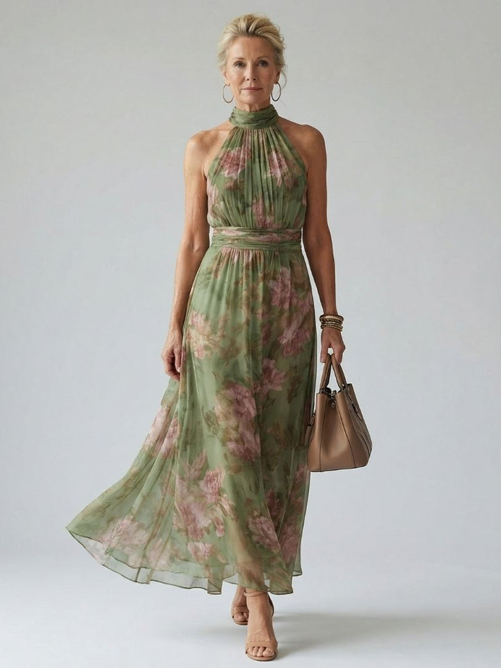 Mirelle | Gathered Halter Three Quarter Midi Dress