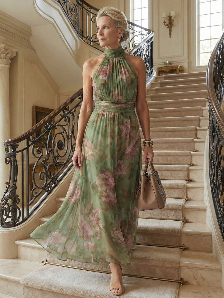 Mirelle | Gathered Halter Three Quarter Midi Dress
