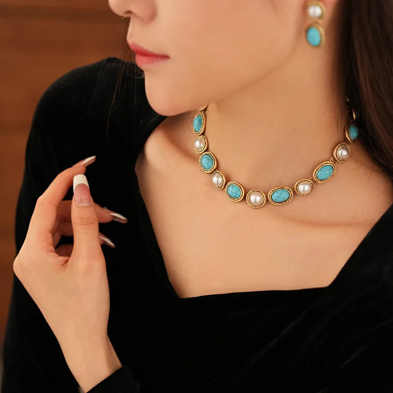 Antique Turquoise Pearl Set | Elegant Vintage Jewelry Set