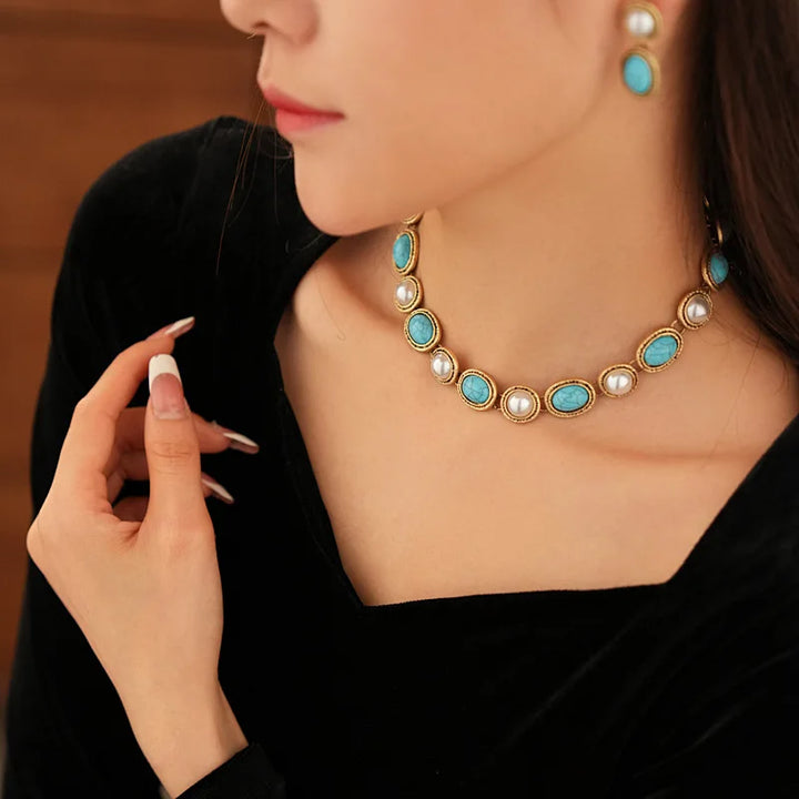 Antique Turquoise Pearl Set | Elegant Vintage Jewelry Set