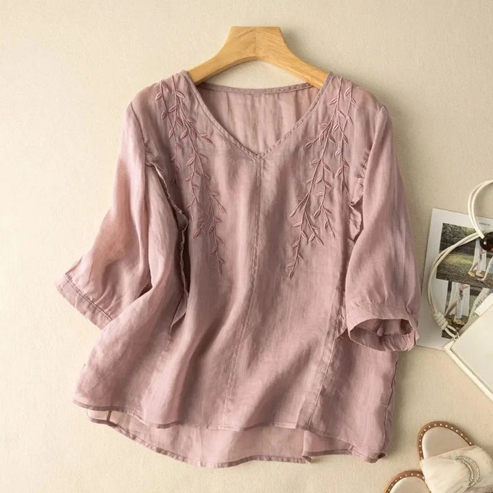 Margarita - Loose Retro Cotton-Linen Top