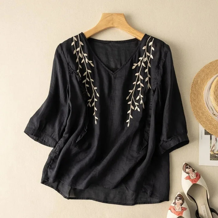 Margarita - Loose Retro Cotton-Linen Top