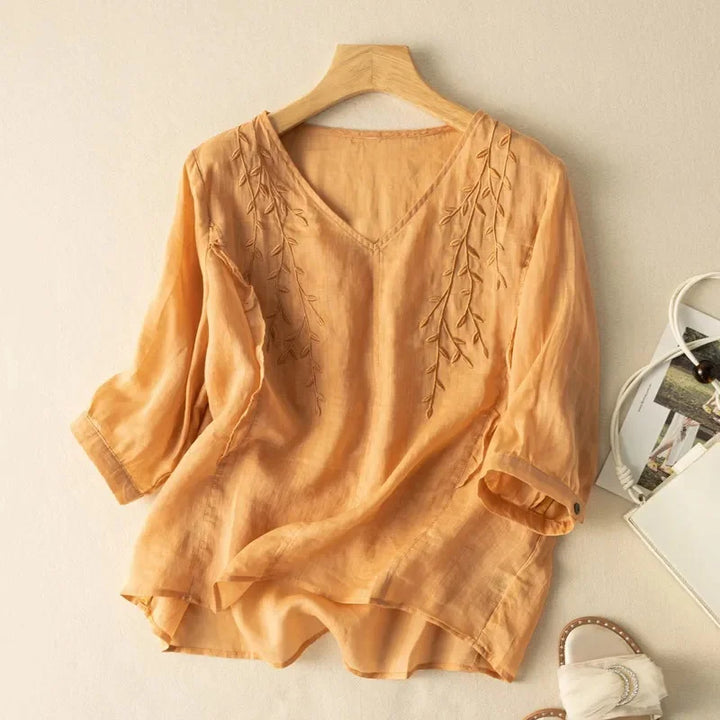 Margarita - Loose Retro Cotton-Linen Top