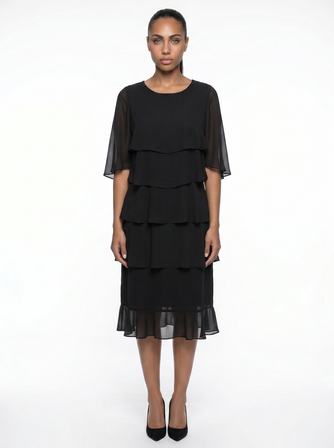 Amy's Wardrobe | Tiered Midi Dress in Layered Design