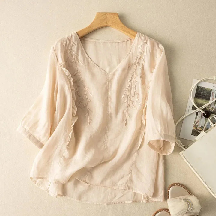 Margarita - Loose Retro Cotton-Linen Top