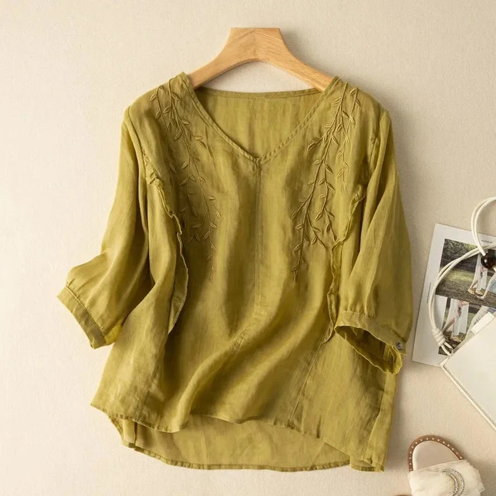 Margarita - Loose Retro Cotton-Linen Top