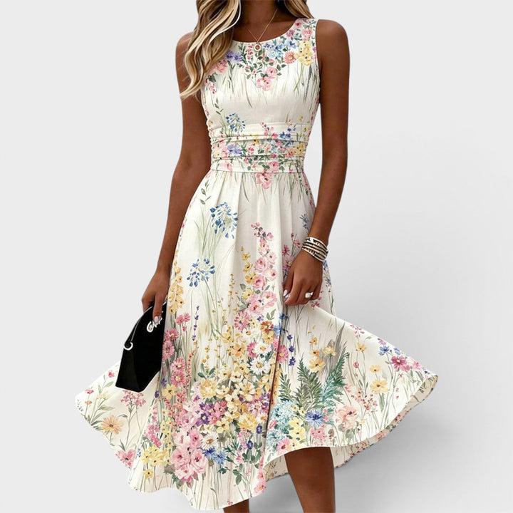 Gillian | Floral Print Three Quarter Sleeve Midi Dress