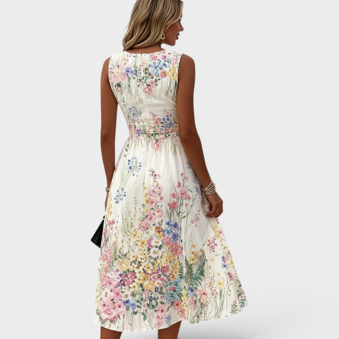 Gillian | Floral Print Three Quarter Sleeve Midi Dress