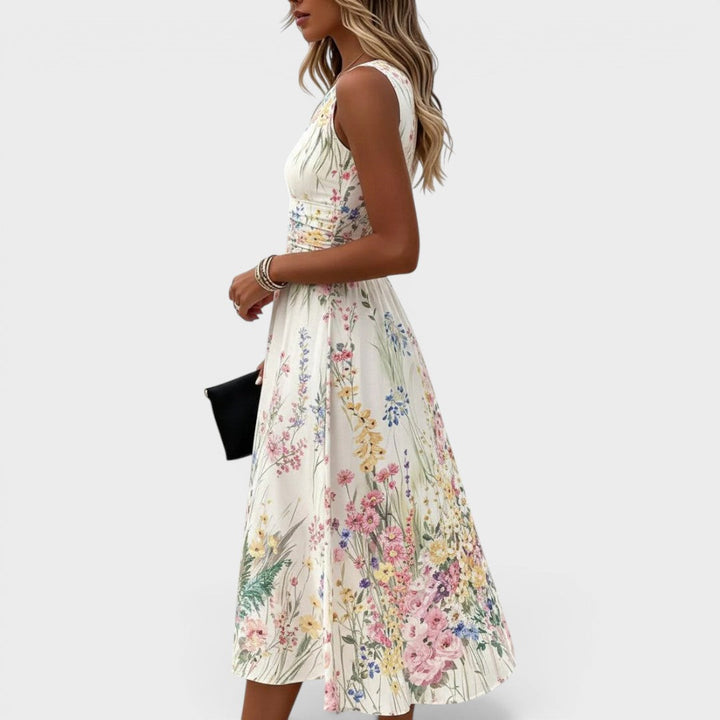 Gillian | Floral Print Three Quarter Sleeve Midi Dress