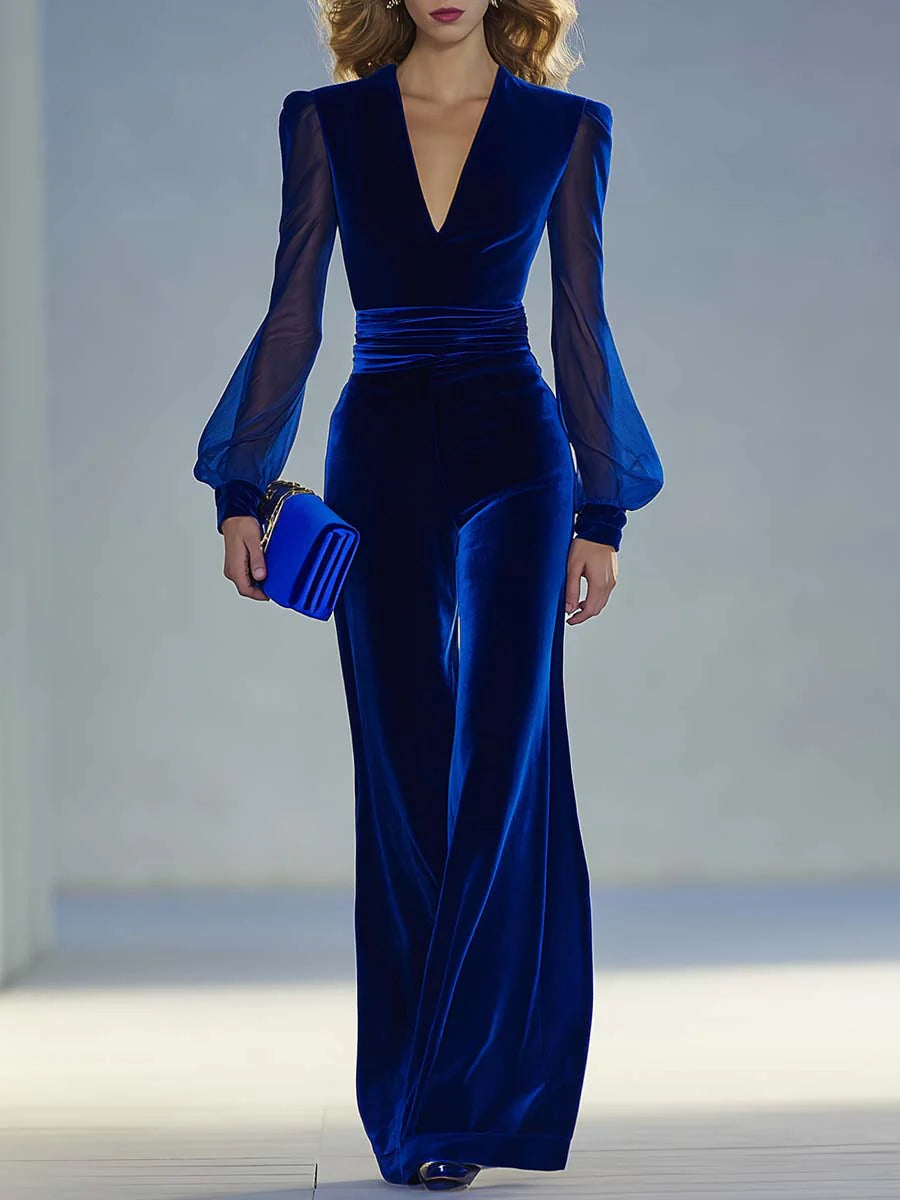 Trisha | Elegant Suede V-Neck Jumpsuit