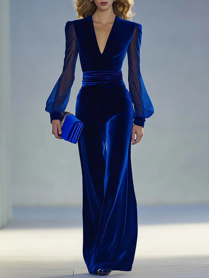 Trisha | Elegant Suede V-Neck Jumpsuit