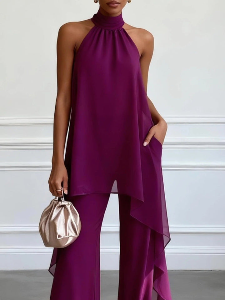 Penelope - Asymmetric Halter Elegant Two-Piece Set