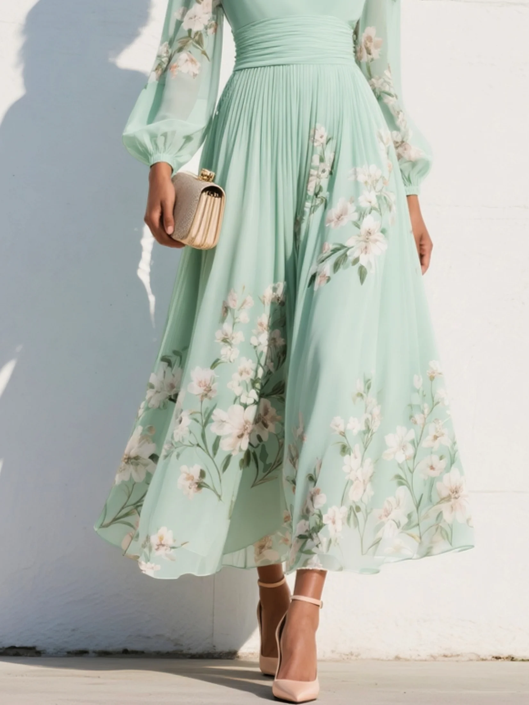 Odelia | Floral Print Three Quarter Sleeve Midi Dress
