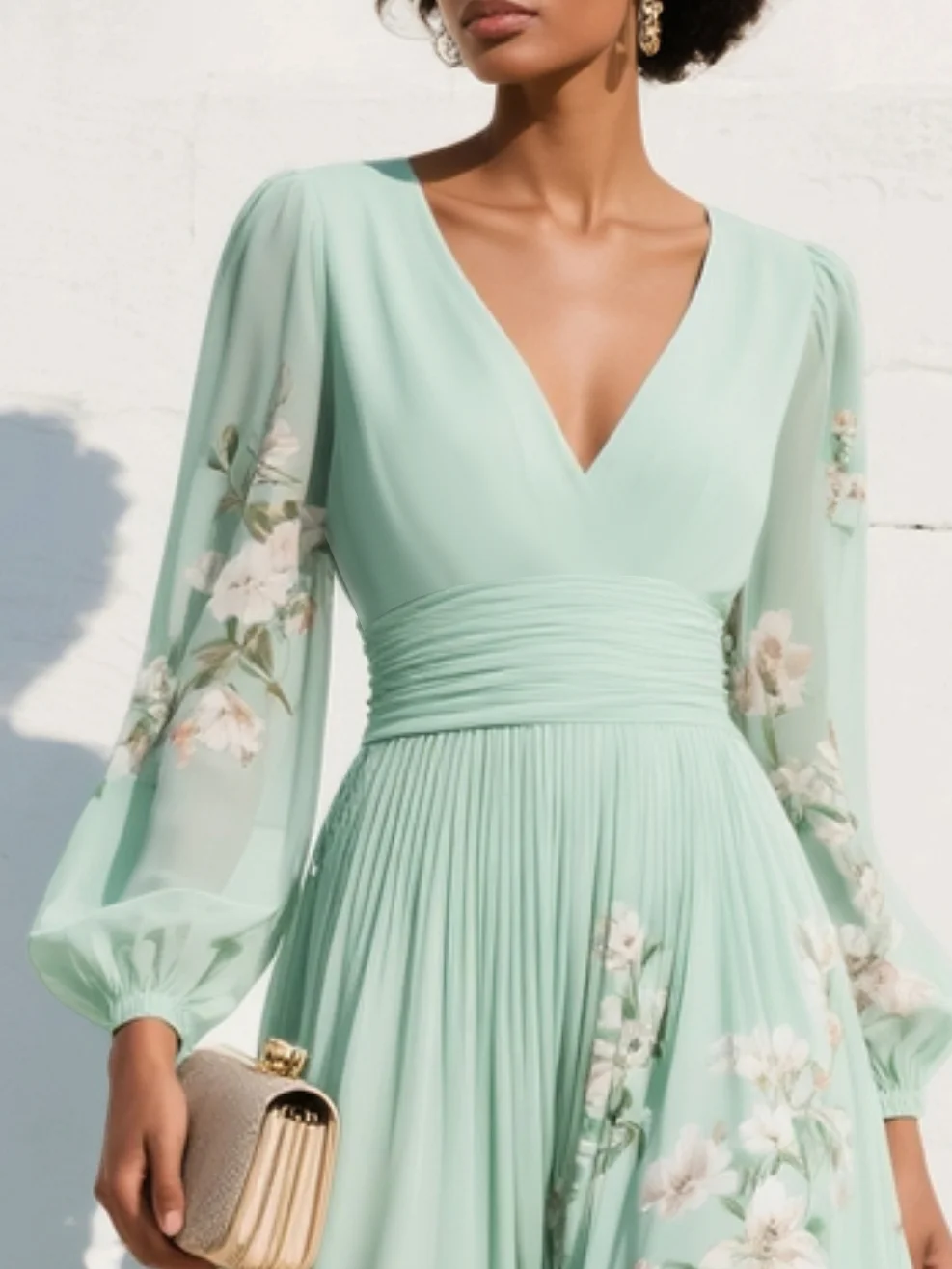 Odelia | Floral Print Three Quarter Sleeve Midi Dress