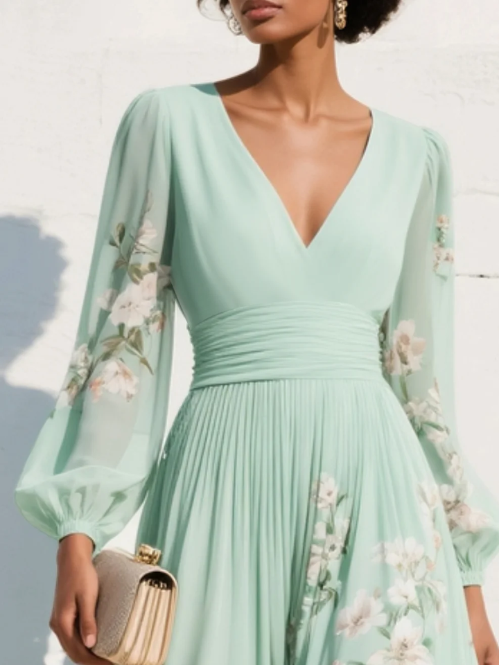 Odelia | Floral Print Three Quarter Sleeve Midi Dress
