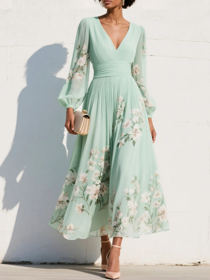 Odelia | Floral Print Three Quarter Sleeve Midi Dress