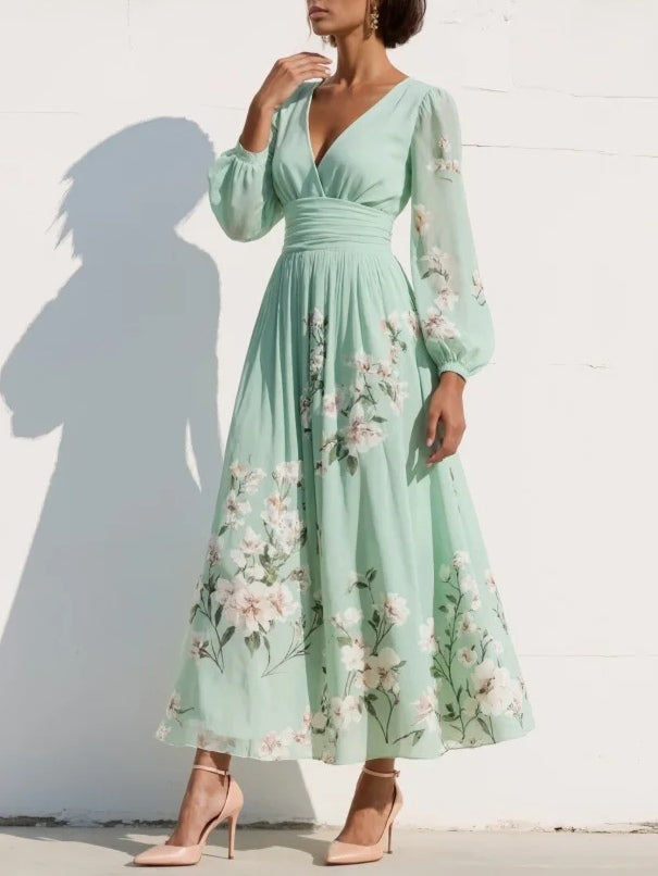 Odelia | Floral Print Three Quarter Sleeve Midi Dress