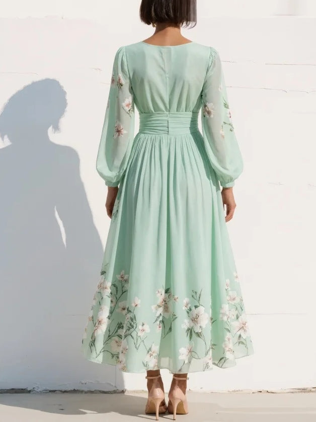 Odelia | Floral Print Three Quarter Sleeve Midi Dress