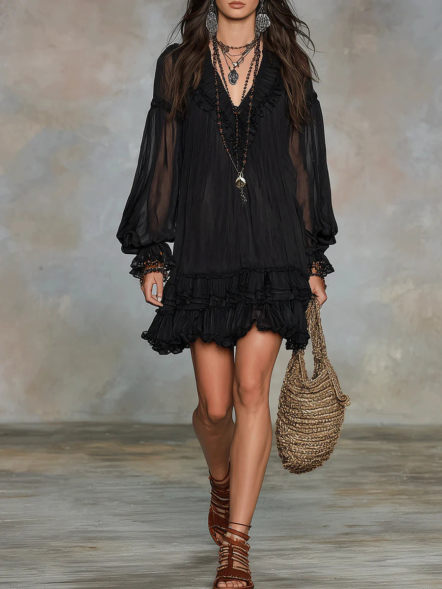 Nysa - Floral Print Chiffon Mini Dress