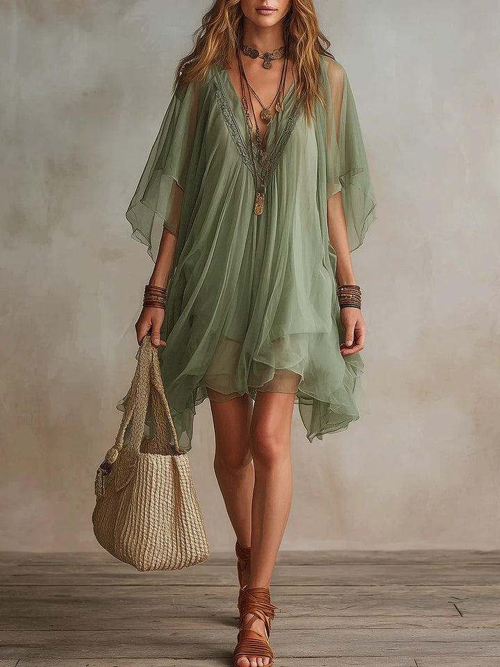 Colleen | Floral Print Three Quarter Sleeve Mini Dress