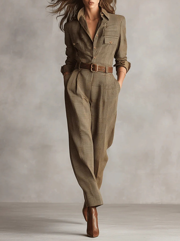 Rowena - Tweed Plaid Utility Jumpsuit