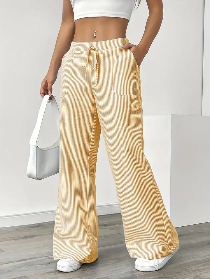 Elise Relaxed Stripe Pants | Casual Comfort Wide Leg Trousers