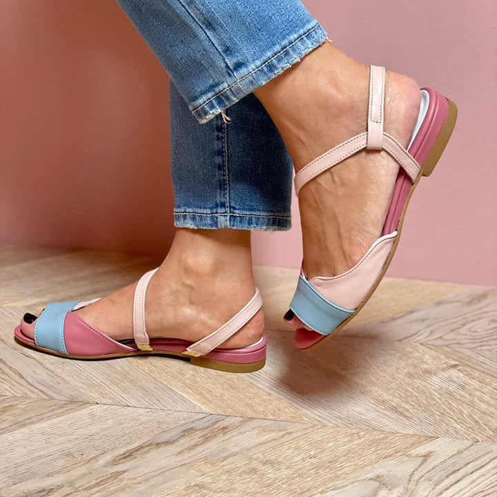 Roselina - Pink Asymmetrical Color Block Sandals