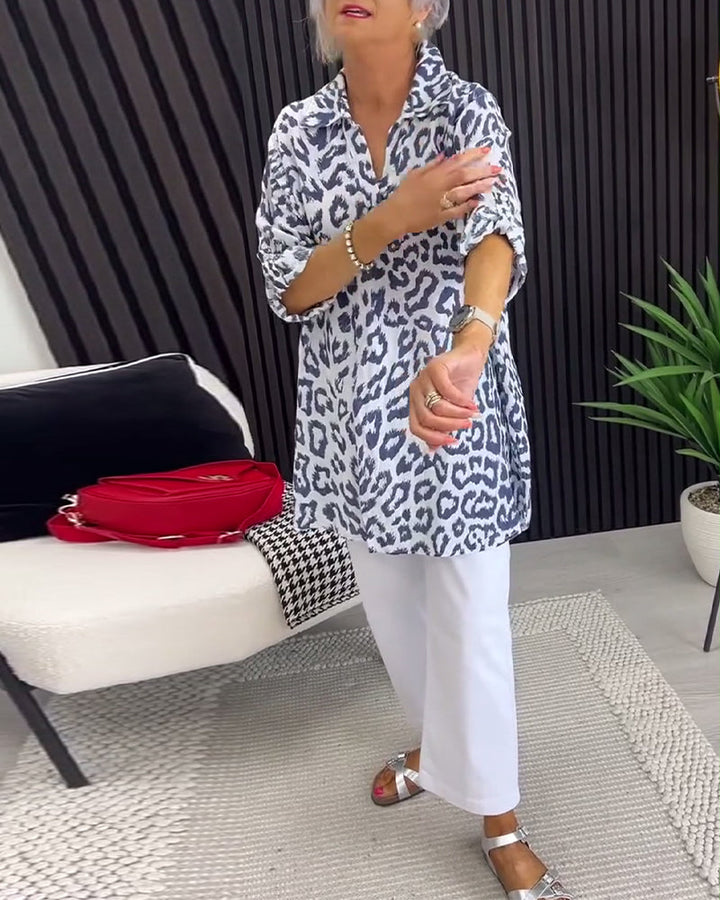 Isobel - Elegant Leopard Printed Collar Blouse