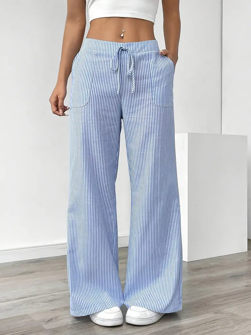 Elise Relaxed Stripe Pants | Casual Comfort Wide Leg Trousers